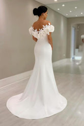 Glamorous Mermaid Off-The-Shoulder Satin Prom Dresses with Flowers